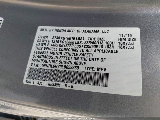 2020 HONDA ODYSSEY 5FNRL6H79LB029389 Photo 8