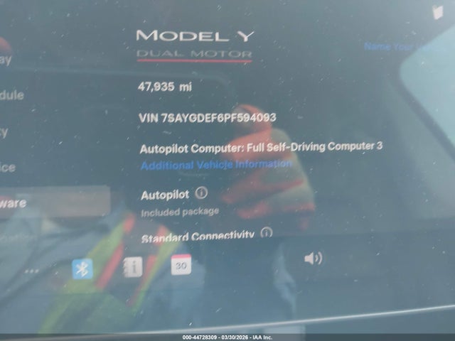44728309 :رقم المزاد ، 7SAYGDEF6PF594093 vin ، 2023 Tesla Model Y Performance Dual Motor All-wheel Drive مزاد بيع