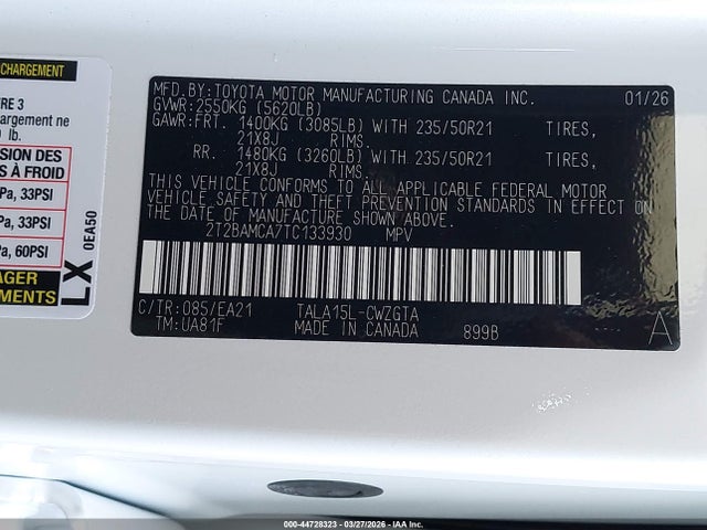 Продажа на аукционе авто 2026 Lexus Rx 350 Premium, vin: 2T2BAMCA7TC133930, номер лота: 44728323