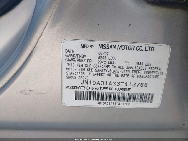 44728328 :رقم المزاد ، JN1DA31A33T413768 vin ، 2003 Nissan Maxima Gle مزاد بيع