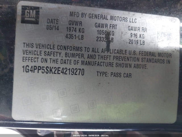 44728334 :رقم المزاد ، 1G4PP5SK2E4219270 vin ، 2014 Buick Verano مزاد بيع