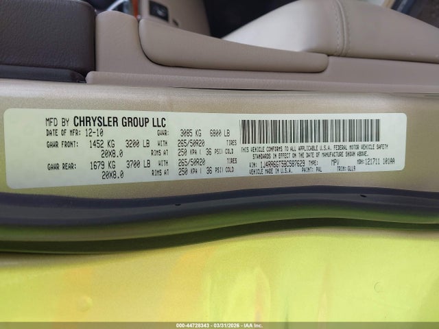 Продажа на аукционе авто 2011 Jeep Grand Cherokee Overland, vin: 1J4RR6GT5BC587629, номер лота: 44728343