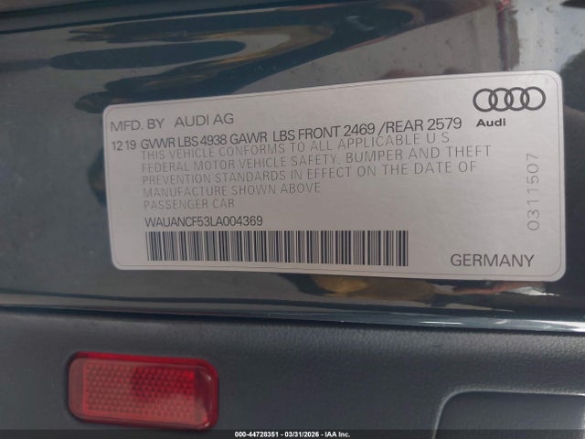 Продажа на аукционе авто 2020 Audi A5 Sportback Premium 45 Tfsi Quattro S Tronic, vin: WAUANCF53LA004369, номер лота: 44728351