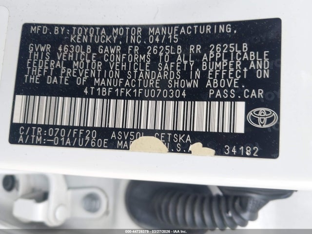 Aukcja sprzedaży 2015 Toyota Camry Se, vin: 4T1BF1FK1FU070304, numer aukcji: 44728379