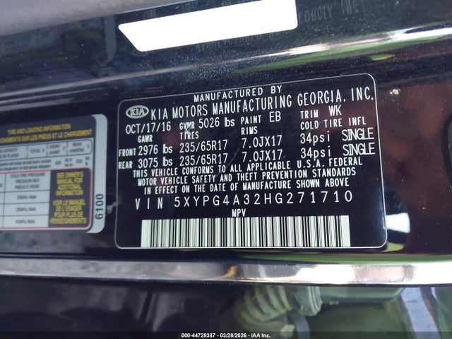 5XYPG4A32HG271710 KIA Sorento 2.4l L