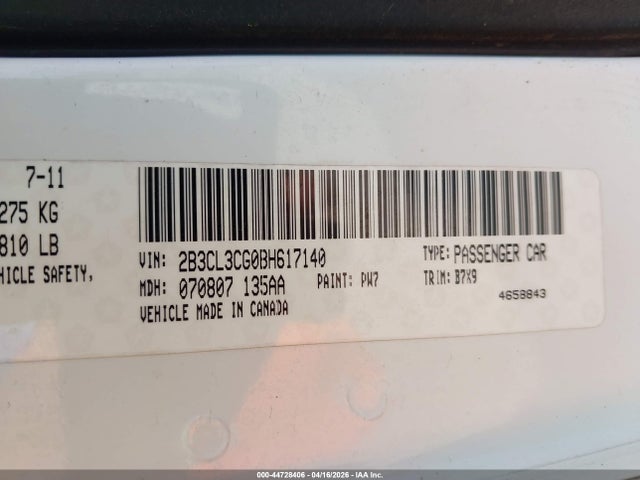 44728406 :رقم المزاد ، 2B3CL3CG0BH617140 vin ، 2011 Dodge Charger مزاد بيع