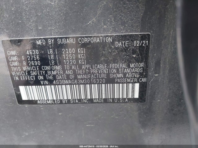 2021 SUBARU LEGACY 4S3BWAG63M3016320 Photo 8