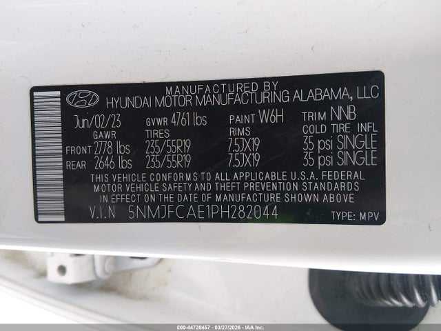 44728457 :رقم المزاد ، 5NMJFCAE1PH282044 vin ، 2023 Hyundai Tucson Sel مزاد بيع