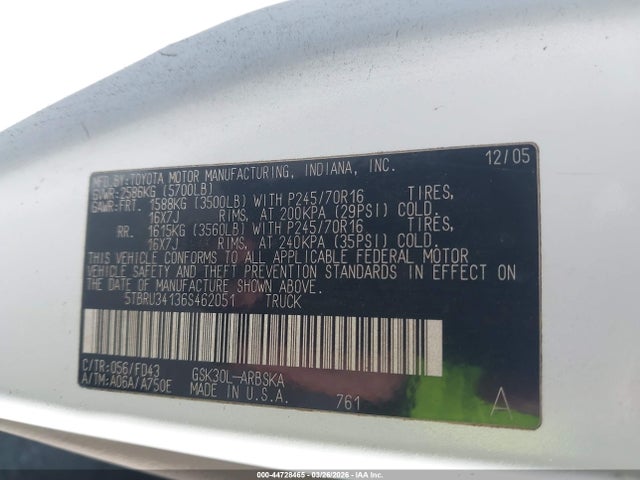 2006 TOYOTA TUNDRA 5TBRU34136S462051 Photo 8