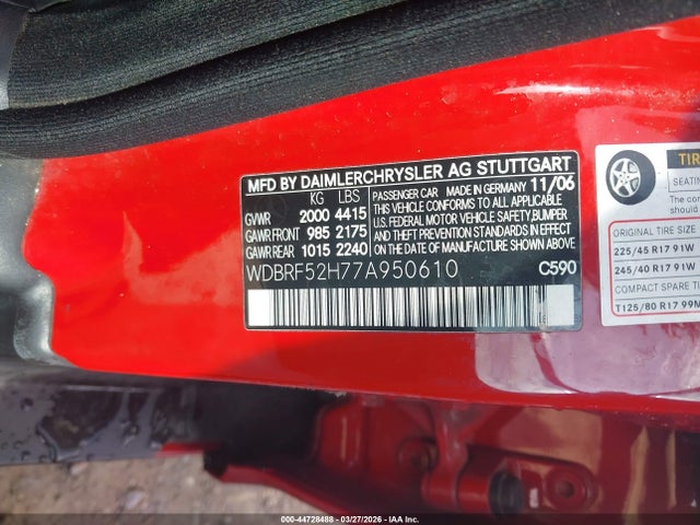 Aukcja sprzedaży 2007 Mercedes-benz C 230 Sport, vin: WDBRF52H77A950610, numer aukcji: 44728488