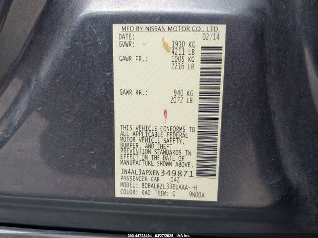 1N4AL3APXEN349871 Nissan Altima 2.5 S