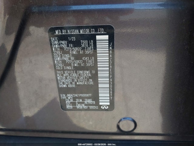 Продажа на аукционе авто 2023 Infiniti Qx80 Premium Select Awd, vin: JN8AZ2AE1P9305677, номер лота: 44728502