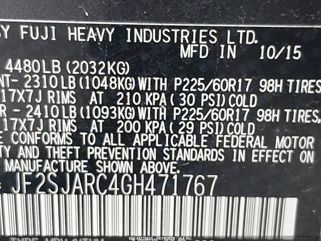 2016 SUBARU FORESTER JF2SJARC4GH471767 Photo 8