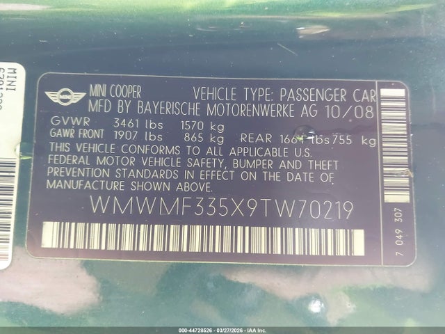2009 MINI COOPER WMWMF335X9TW70219 Photo 8