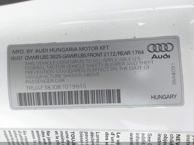2008 AUDI TT TRUAF38J081019645 Photo 8