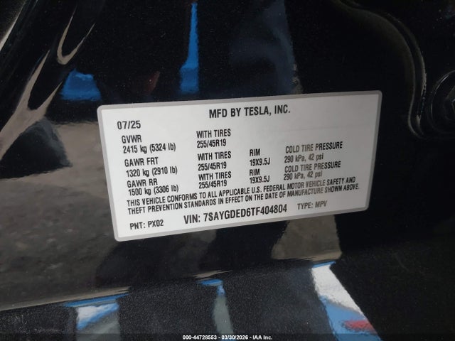 Продажа на аукционе авто 2026 Tesla Model Y, vin: 7SAYGDED6TF404804, номер лота: 44728553
