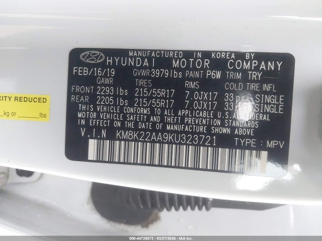 KM8K22AA9KU323721 Hyundai Kona Sel