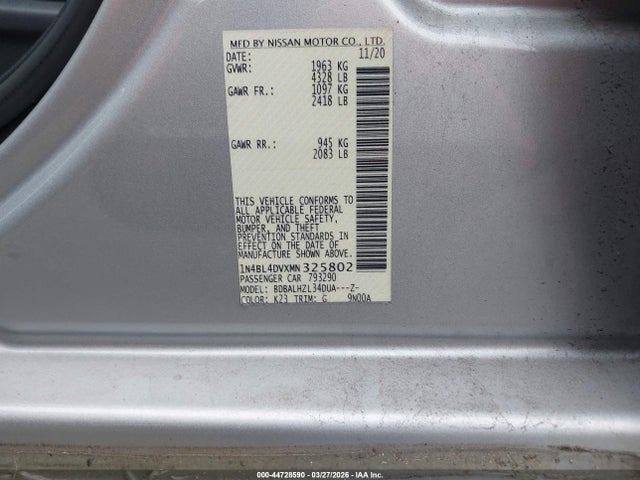 Продажа на аукционе авто 2021 Nissan Altima Sv Fwd, vin: 1N4BL4DVXMN325802, номер лота: 44728590