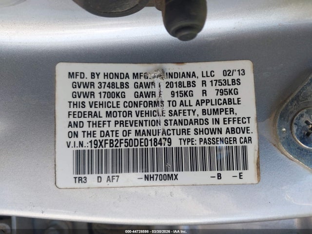 Aukcja sprzedaży 2013 Honda Civic Lx, vin: 19XFB2F50DE018479, numer aukcji: 44728598