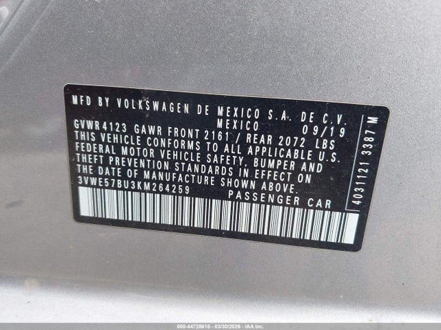 Продаж на аукціоні авто 2019 Volkswagen Jetta 1.4t Sel, vin: 3VWE57BU3KM264259, номер лоту: 44728615