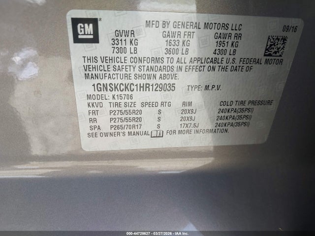 1GNSKCKC1HR129035 Chevrolet Tahoe Premier