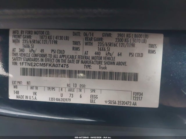 Продажа на аукционе авто 2015 Ford Transit-150, vin: 1FTNE2CM5FKA07475, номер лота: 44728645