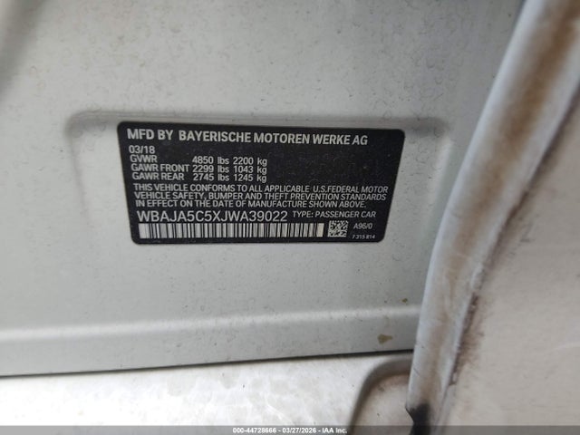 Продаж на аукціоні авто 2018 Bmw 530i, vin: WBAJA5C5XJWA39022, номер лоту: 44728666
