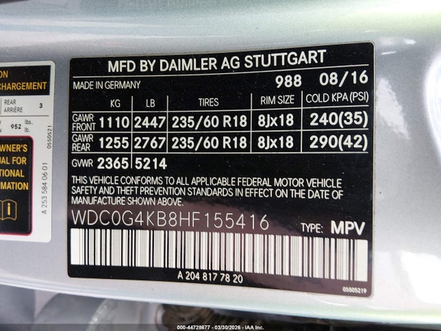 Aukcja sprzedaży 2017 Mercedes-benz Glc 300 4matic, vin: WDC0G4KB8HF155416, numer aukcji: 44728677