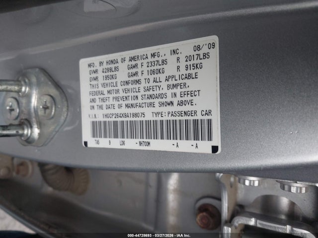 Продаж на аукціоні авто 2009 Honda Accord 2.4 Lx-p, vin: 1HGCP264X9A198075, номер лоту: 44728693