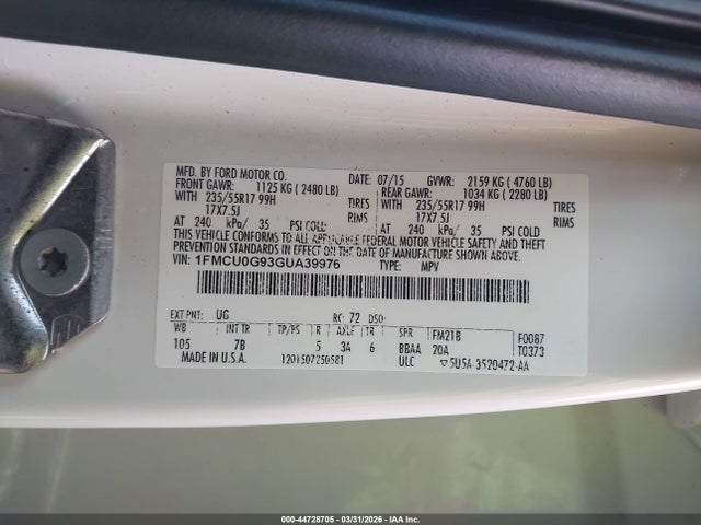 1FMCU0G93GUA39976 Ford ESCAPE SE