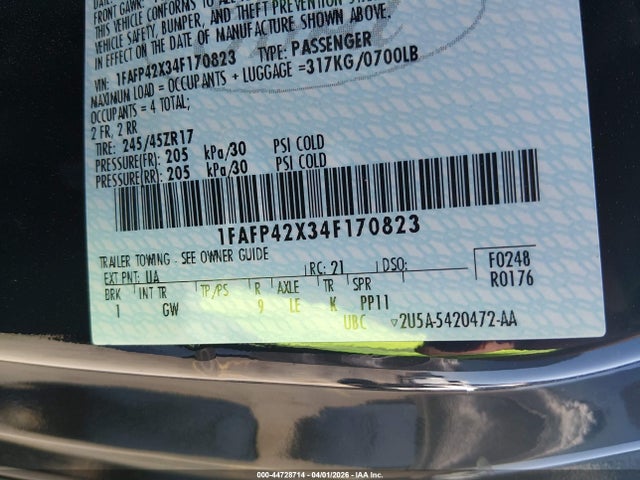 2004 Ford Mustang Gt მანქანა იყიდება აუქციონზე, vin: 1FAFP42X34F170823, აუქციონის ნომერი: 44728714