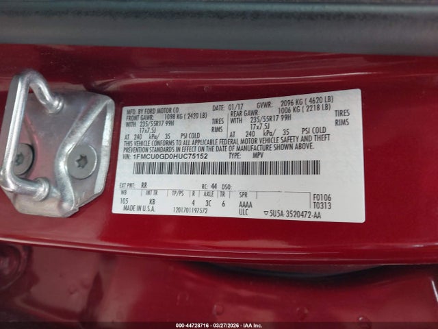 Aukcja sprzedaży 2017 Ford Escape Se, vin: 1FMCU0GD0HUC75152, numer aukcji: 44728716