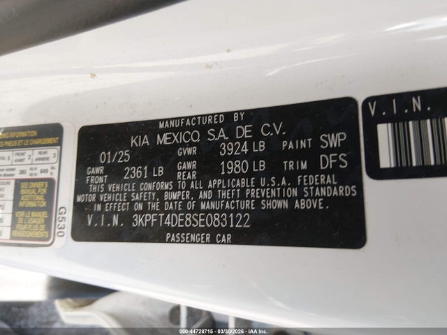 Aukcja sprzedaży 2025 Kia K4 Lx, vin: 3KPFT4DE8SE083122, numer aukcji: 44728715