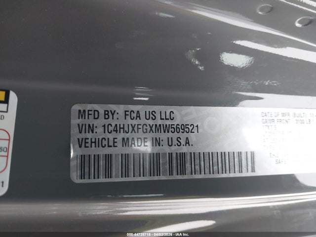 Продажа на аукционе авто 2021 Jeep Wrangler Unlimited Rubicon 4x4, vin: 1C4HJXFGXMW569521, номер лота: 44728718