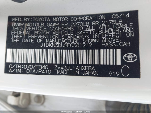 Toyota Prius Two 2014 JTDKN3DU2E0381219 Image 9