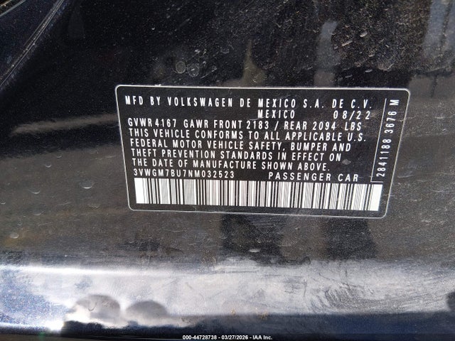 Продаж на аукціоні авто 2022 Volkswagen Jetta 1.5t Sel, vin: 3VWGM7BU7NM032523, номер лоту: 44728738