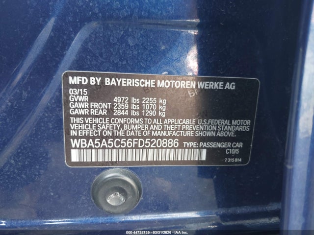 BMW 528I 2015 WBA5A5C56FD520886 Image 9