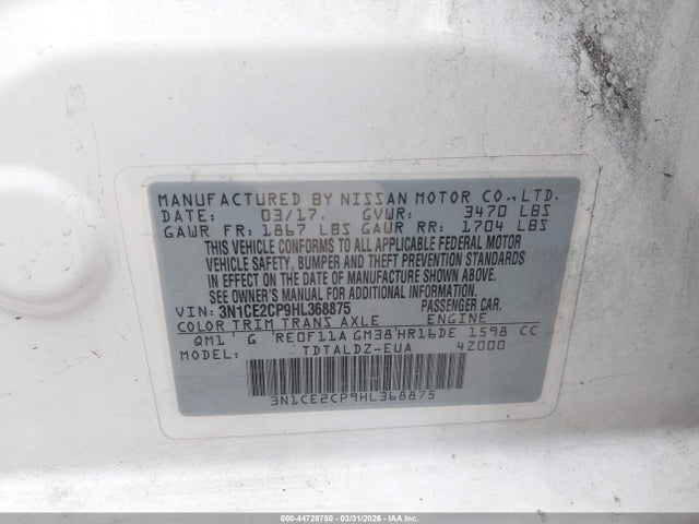 Nissan Versa Note Sv 2017 3N1CE2CP9HL368875 Image 9
