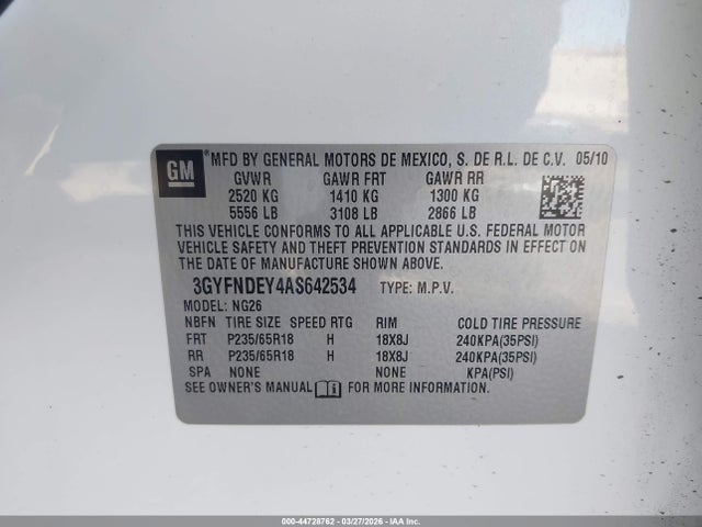 Aukcja sprzedaży 2010 Cadillac Srx Luxury Collection, vin: 3GYFNDEY4AS642534, numer aukcji: 44728762