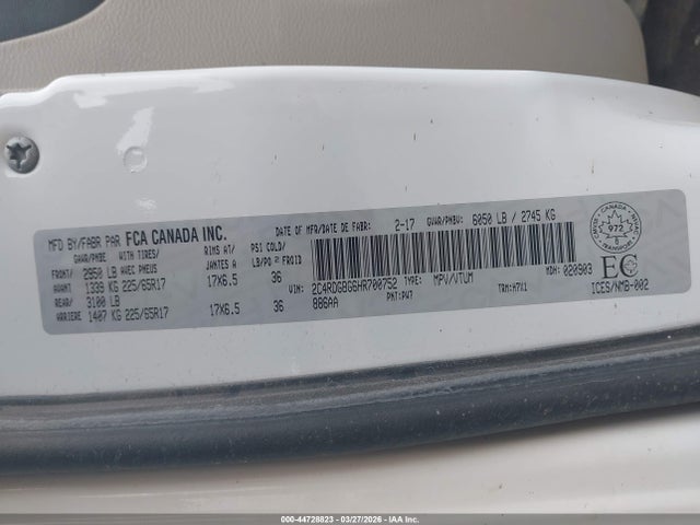2017 Dodge Grand Caravan Cvp/sxt მანქანა იყიდება აუქციონზე, vin: 2C4RDGBG6HR700752, აუქციონის ნომერი: 44728823