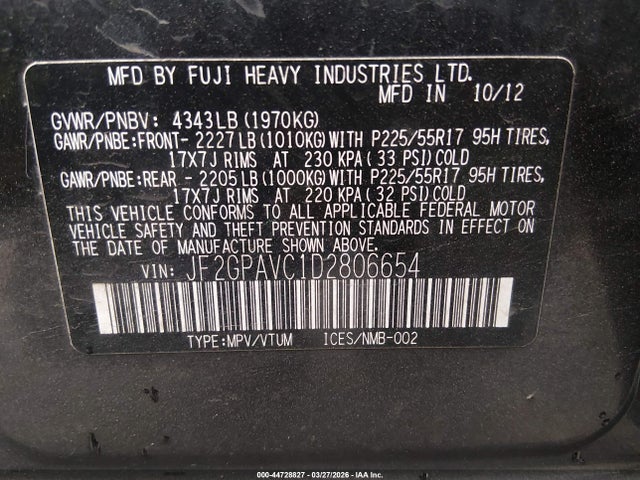 Продаж на аукціоні авто 2013 Subaru Xv Crosstrek 2.0i Premium, vin: JF2GPAVC1D2806654, номер лоту: 44728827