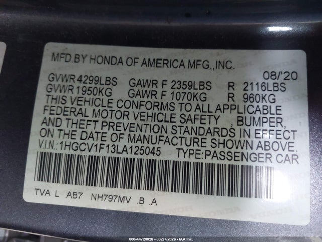 1HGCV1F13LA125045 Honda ACCORD LX