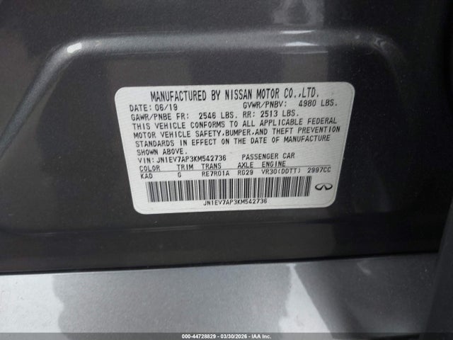 Продажа на аукционе авто 2019 Infiniti Q50 3.0t Luxe, vin: JN1EV7AP3KM542736, номер лота: 44728829