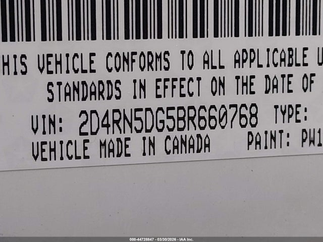 44728847 :رقم المزاد ، 2D4RN5DG5BR660768 vin ، 2011 Dodge Grand Caravan Crew مزاد بيع