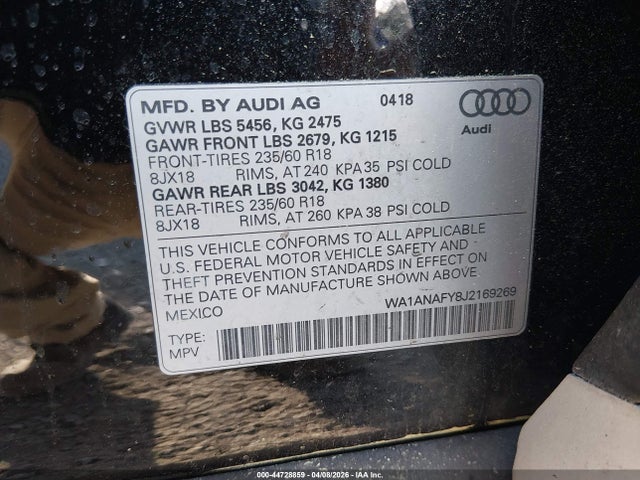 44728859 :رقم المزاد ، WA1ANAFY8J2169269 vin ، 2018 Audi Q5 2.0t Premium/2.0t Tech Premium مزاد بيع