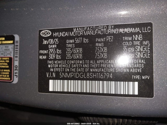 Продаж на аукціоні авто 2025 Hyundai Santa Fe Se, vin: 5NMP1DGL8SH116794, номер лоту: 44728862