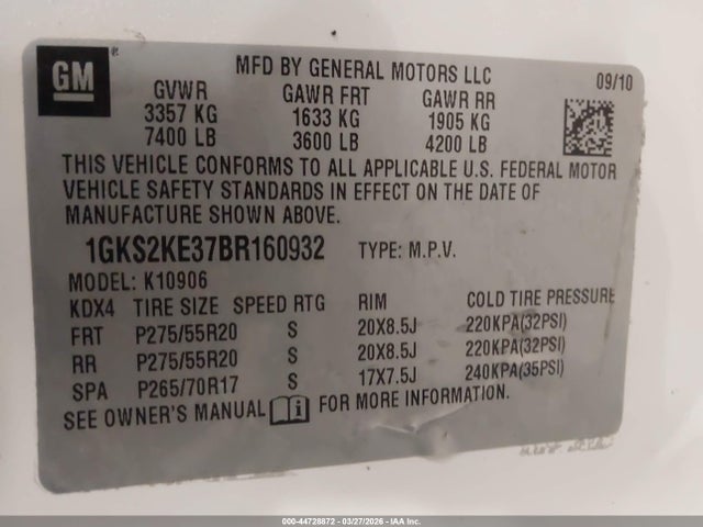 Aukcja sprzedaży 2011 Gmc Yukon Xl 1500 Slt, vin: 1GKS2KE37BR160932, numer aukcji: 44728872