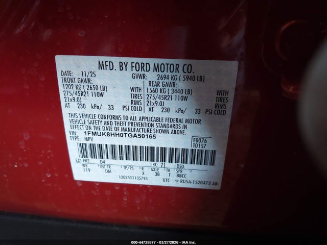 1FMUK8HH0TGA50165 Ford Explorer Platinum