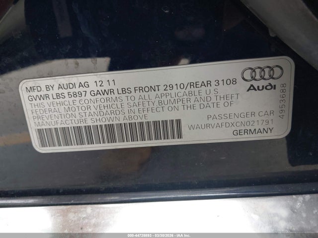 2012 Audi A8 L 4.2 მანქანა იყიდება აუქციონზე, vin: WAURVAFDXCN021791, აუქციონის ნომერი: 44728893