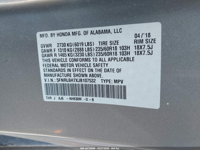 Honda Odyssey Ex-l 2018 5FNRL6H7XJB107532 Image 9